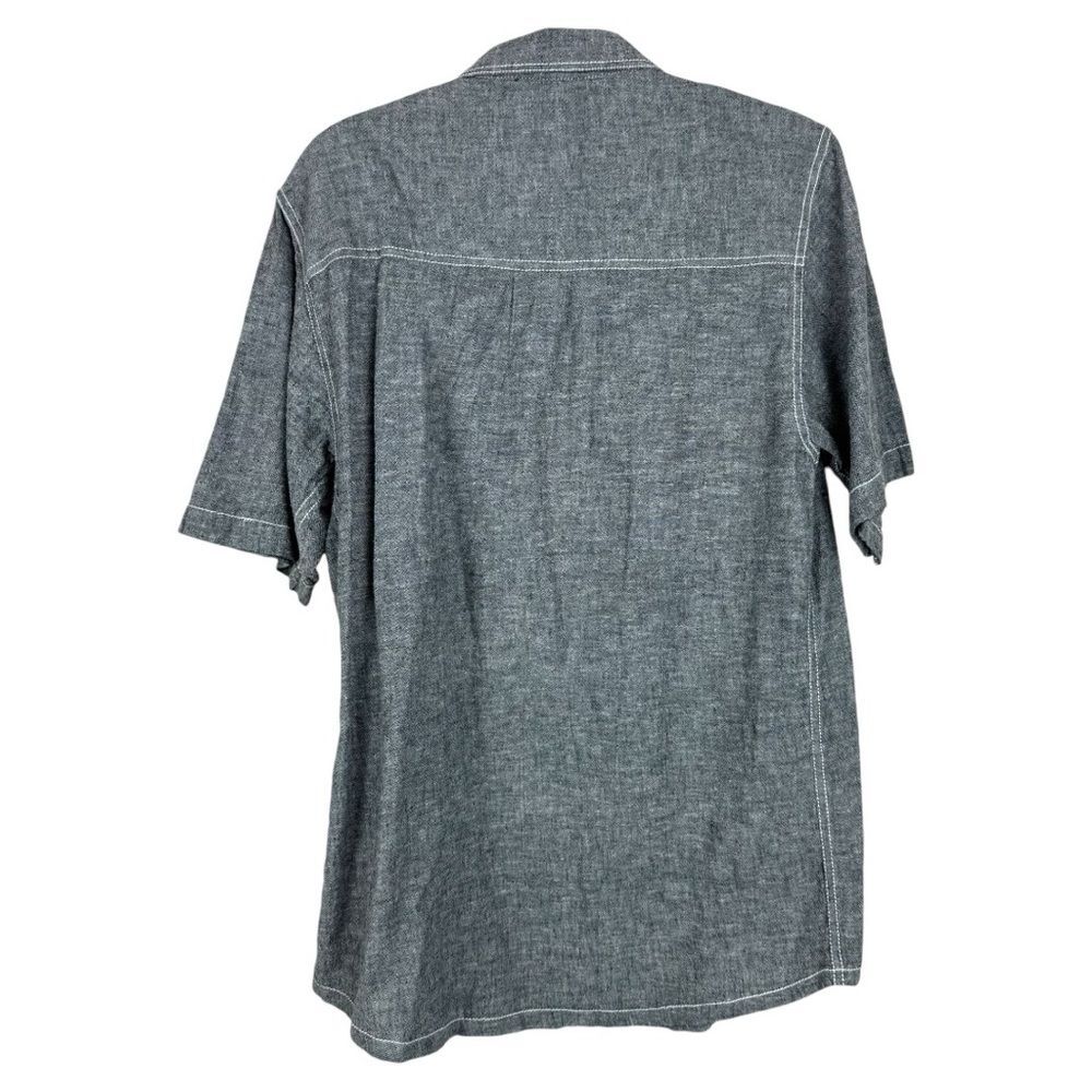 Kavu Men's Gray Heathered Black Cotton Linen Blend Button Up Short Sleeve shirt - Picture 2 of 5